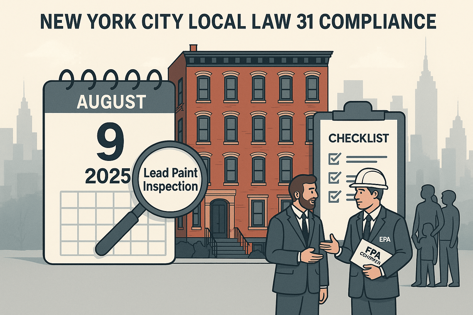 NYC Local Law 31 compliance — lead paint inspection deadline August 9, 2025, with checklist and EPA-certified inspector.